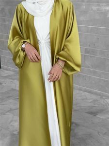 Ubranie etniczne Ramadan Eid Abayas dla kobiet Kimono femme Musulmane satyna kaftan maxi abaya dubai arabska indyka islama Pakistan muzułmańska sukienka muzułmańska