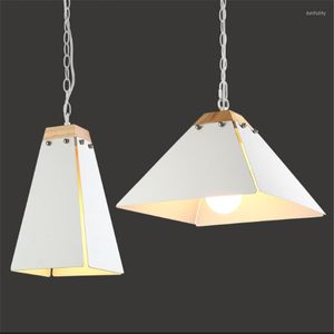 Pendant Lamps Black / White Industrial Solid Wood Iron Dining Lamp Postmodern Creative Bar Cafe Studio AC