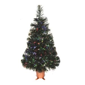 Christmas Decorations 32 Inch Green Prelit Mini Fiber Optic Tabletop Artificial Tree with LED lights gold base Xmas Table top tree 221123