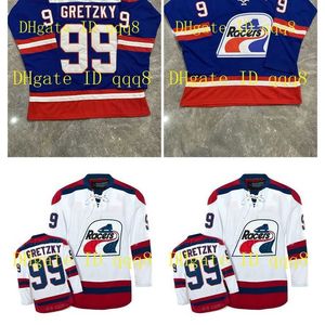 College Hockey Wears 99 Wayne Gretzky WHA Racers Jersey Blu Bianco 1978-79 Vintage Stitched qualsiasi nome numerico Retro Hockey Jersey