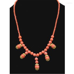 Pendant Necklaces Qingmos 4-10mm Round Natural Pink Coral Pendants Necklace For Women With 4mm Jewelry 17" Chokers Nec5892