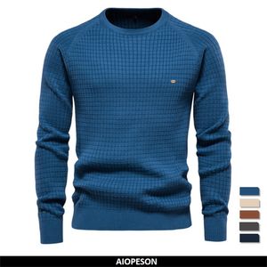 Men's Sweaters AIOPESON 100% Cotton Soild Color O-neck High Quality Mesh Pullovers Male Winter Autumn Basic for 221124