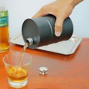 Fiaschetta 500ML Nero a forma di barile di petrolio 18 OZ Fiaschetta per whisky Boccale da viaggio all'aperto Vodka portatile stile russo Alcol Vino Pot Regalo 221124