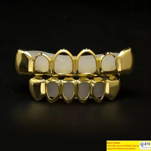 Зубы Grillz устанавливает 6 Topsbottom Полые плавные золотые серебряные стоматологические грили для женщин рок модные ювелирные аксессуары