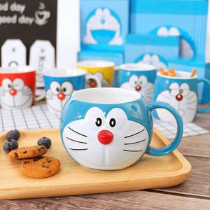 Doraemon Tumbler Ceramic Water Cup Cute Blue Fatty Children's Creative Machine Caffe Mugs With Lock och Spoon 3eHg