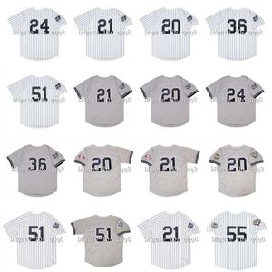 College Baseball Wears 2000 Retro 51 Bernie Williams Jersey 55 Hideki Matsui 24 Tino Martinez 21 20 Jorge Posada 36 David Cone WS Vintage Baseball