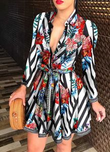 2023 Spring Spring Casual Dresses Plus Size 3XL Women Lace Up Button Down Chain Printed Lapel Neck Party Dress Sexig Bandage Skirt Lady Designer Fashion Dress 9364