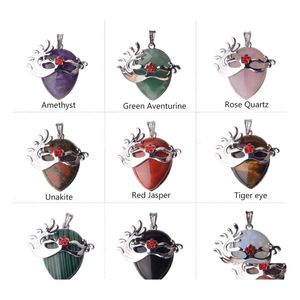 Pendant Necklaces Natural Crystal Mask Pendant Sier Amethyst Quartz Gemstone Dancing Masks Chakra Healing Point Drop Delivery Jewelr Dh1Lk