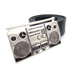 Belts Antique Silver Vintage Radio Metal Buckle Mens PU Leather Western Country Male Accessories Cinturon Hombre Cintura Uomo