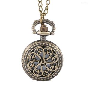 Pocket Watches Fashion Vintage Women Watch Alloy Retro Hollow Out Flowers Pendant Clock Sweater Necklace Chain Lady Gift JRDH889