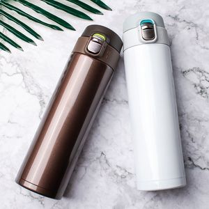 Water Bottles 500ML Stainless Steel Bouncing Cover Vacuum Flask Thermos Cup Coffee Tea Milk Thermo Bottle 221124
