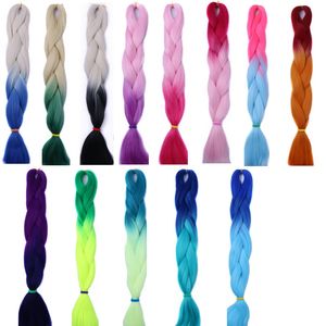 Estensioni dei capelli intrecciate all'uncinetto all'ingrosso Bulk 24 pollici 100GOmbre Trecce jumbo sintetiche a due colori