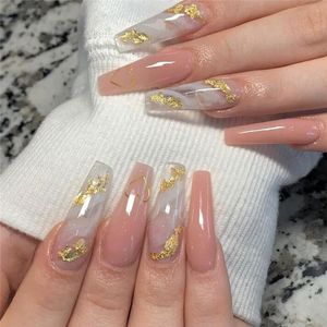 Press on Nails Art Nude French Wearable Diy Artificial Fake Nail With Rhinestones Love Heart Detachable 24pcs Nails