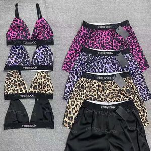 Bokstäver Webbing Dam Bralette Byxor Sexiga Leopard Shorts Set Sommar Mode Sling Beach Tops