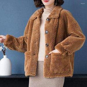 女性の毛皮の高品質冬の女性贅沢なフェイクコートソイルドラペルオーバーコート濃い女性HふわふわコートジャケットT67