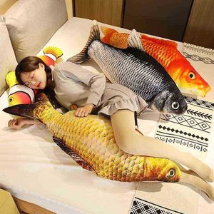 Creative 30120Cm 3D Simulation Giant Gold Fish Plush Toys Stuffed Soft Carp Plush Cushion Sofa Cushion Gift ldren Toys J220729
