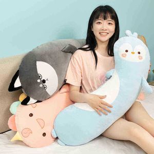 Yeni doğmuş 75125cm kawaii karikatür hayvan uzun yastık dogunicorndinosaurpenguin doldurulmuş uyku bebekleri babytoy için en iyi hediye j220729