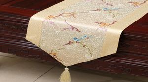 Cherry Blossoms Jacquard Short Long Coffee Table Runner Chinese Silk Tabloths Party Home Decoratie Tabel Mat Placemats 150x33