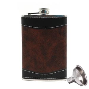 Hip Flasks 7oz 9oz 8oz Stainless Steel Brown Black PU Leather Premium Portable Vodka and whisky With Funnel Gift Set 221124