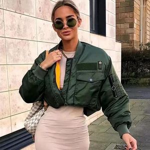 Women's Trench Coats Foridol Vintage Puffer Short Parkas Women Winter Coat Army Green Warm Bomber Zipper Jacket 2022 Windbreaker