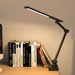 Bordslampor LED Folding Metal Desk Lamp Clip på Light Clamp Lång arm Dimning för vardagsrumsläsningskontordator