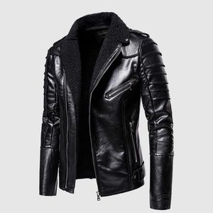 Men's PU Leather Jacket Male Motorcycle Winter Fleece Coats Faux Fur Lined Moto Biker Racing Thick Outerwear Chaquetas