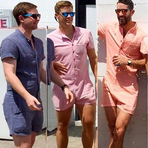 Men's Tracksuits Men's FDWERYNH Summer Romper Men Short Sleeves Stretch Slim Fit Jumpsuit Cool Cargo Single Breasted Beach Hawaii Style