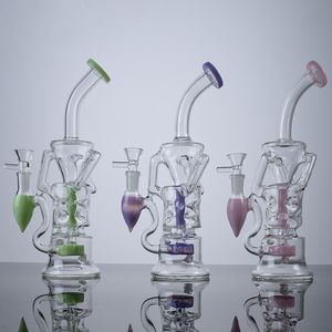 Zebra Unique Water Pipes Turbine Perc 10 Inch Hookahs Fab Egg 14mm Female Joint Double Recycler Glass Bongs 4mm Thickness Green Purple Pink Oil Dab Rigs