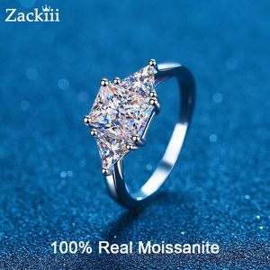 Solitaire Ring Radiant Cut 3 Stone 3 Certified Diamond Wedding Band Solid Silver Luxury Women Engagement 221119