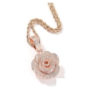 Collares pendientes Hip Hopthree Nsional Rose Collares pendientes para hombres Mujeres Diseñador de lujo Mens Bling Diamond Gold Chain Necklace J Dheqc