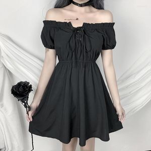 Party Dresses Harajuku High Waist Dress Summer Women Sexy Off Shoulder Black Japanese Casual A-line Elegant Gothic Mini