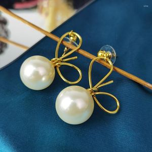 Stud Earrings Holiday Brand Ladies Sweet Bow Lovely Golden Knot Pearl Luxury Wedding Banquet Party Jewelry Gift