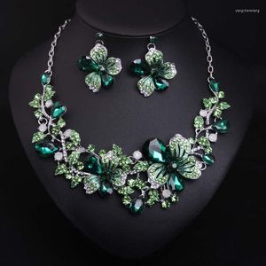 Choker Bridal Jewelry Set Multicolor Flower Necklace Earring Set Crystal for Fashion Rhinestone Wedding Party 2022