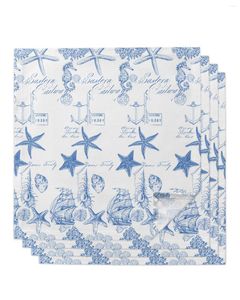 Table Napkin Blue Ocean Starfish Seahorse Anchor For Wedding Party Printed Placemat Tea Towels Kitchen Dining