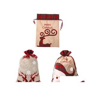 Weihnachtsdekorationen Weihnachtsdekorationen Merry Big Candy Bag Leinen -Tasche Dstring Wrap DIY Hochzeitsfeier Gunst f￼r die Aufbewahrung von Essen Pac DHMWY