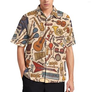 Men's Casual Shirts Music Patterns Shirt Man Band Instruments Vacation Streetwear Blouses Short Sleeve Oversize