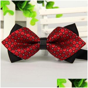 Bow Ties Fashion Mans Engagement Wedding Ties Dress Elegant Adjustable Bow Tie Plaid Pattern Business Suit Shirt Bowtie Drop Deliver Dh4Lo