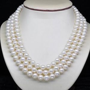 Schöner neuer Schmuck natürlicher 3-Strang 8-9mm weißer Perlenketten 17-19 