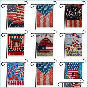 Banner Flagi USA Flaga Garden Liberty Powitań przyjaciele podwójne boki National Eagle Star Printing Summer Fun Sewing Cloth Vertic Dhlnd