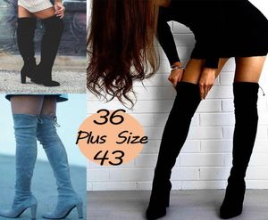Mujeres sobre la rodilla Botas El￡sticas SEXY High Heel Winter Thigh Boots Alto Slim Fashion Hoe Stretch Lace Boots Long Ladies2147588