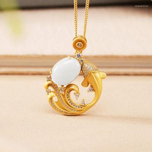 Pendant Necklaces Ancient Gold Color Inheritance Process Synthesis And Tian Yu Wind Personality Carp Women