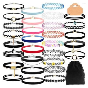 Colares de pendentes 30 PCs Black Velvet Charking Colar Conjunto de tatuagem de tatuagem para meninas adolescentes