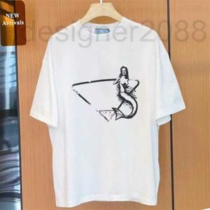 T-shirt da donna firmata P home 2022ss all'inizio della primavera nuova T-shirt a maniche corte in cotone a maniche corte con stampa a triangolo con stampa a sirena J0ON