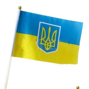 Bannerflaggen Handholde Mini Ukraine Emblem Flags Land Banner Ukrainischer Nationalbunting Flaggen Langlebiger Polyester 14x21 20x28cm 30x45 DHPos