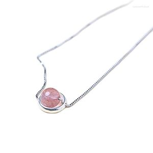 Pendant Necklaces MADALENA SARARA S925 Strawberry Pink Crystal Round Pendent Sterling Silver Chain Necklace