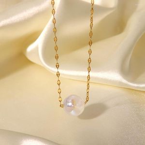 Choker GSOLD French Elegant Mermaid Fantasy Color Pearl Pendant For Women Girls Stainless Steel Flat Link Chain Fashion Gifts