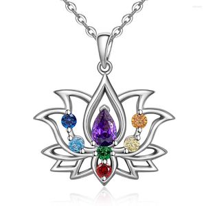 Pendant Necklaces 7 Chakra Lotus Flower Necklace 925 Sterling Silver Yoga Healing Stone Crystals Bar Spiritual For Women