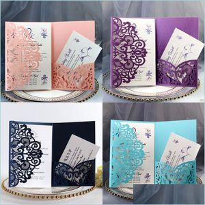 Greeting Cards Wedding Invitation Cards Kits Spring Flower Laser Cut Pocket Bridal Card For Engagement Graduate Birthday Party 10 P2 Dhprk