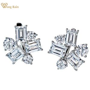 Stud Wong Rain Luxury 925 Sterling Silver Emerald Cut Created Gemstone Studs Earrings Wedding Party Fine Jewelry Wholesale 221119