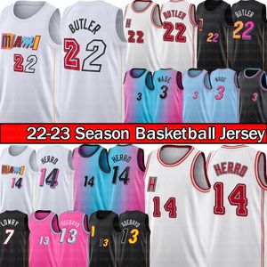 Vintage Jimmy 22 Butler Tyler 14 Herro Basketball Jerseys Dwyane 3 Wade Bam 13 Adebayo Jersey Mens Kyle 7 Lowry Miamis City Heats Mens 2022 2023 Edition Shirt Pink